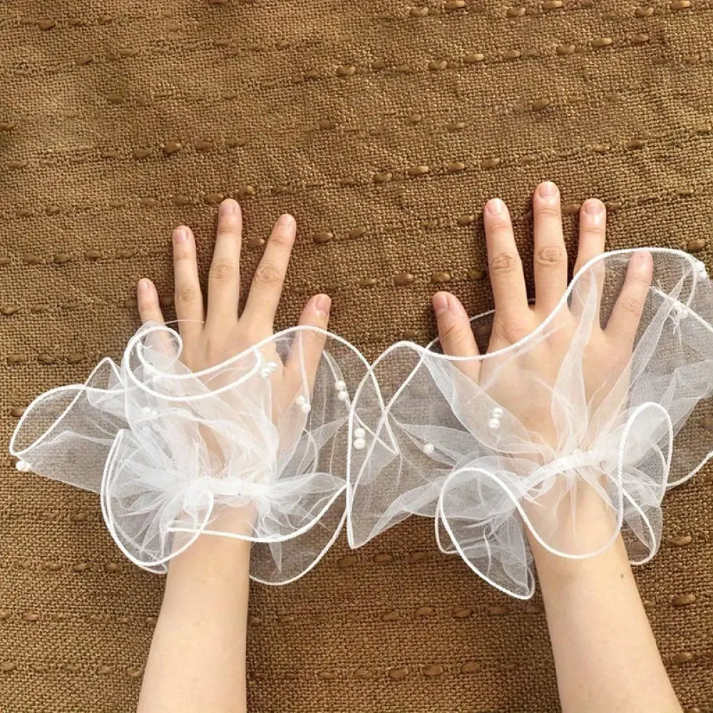 Bridal Mesh Gloves With Pearl Details Sheer Arm Sleeves For Wedding Dress Elegant Party Accessories Bridal Apparel