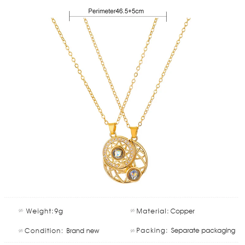 أزياء زوجين مطابقة قلادة الشمس القمر القلائد لعشاق هدية القلب المغناطيسي يقترن قلادة مجوهرات سلسلة المختنق 2 قطعة/المجموعة #6