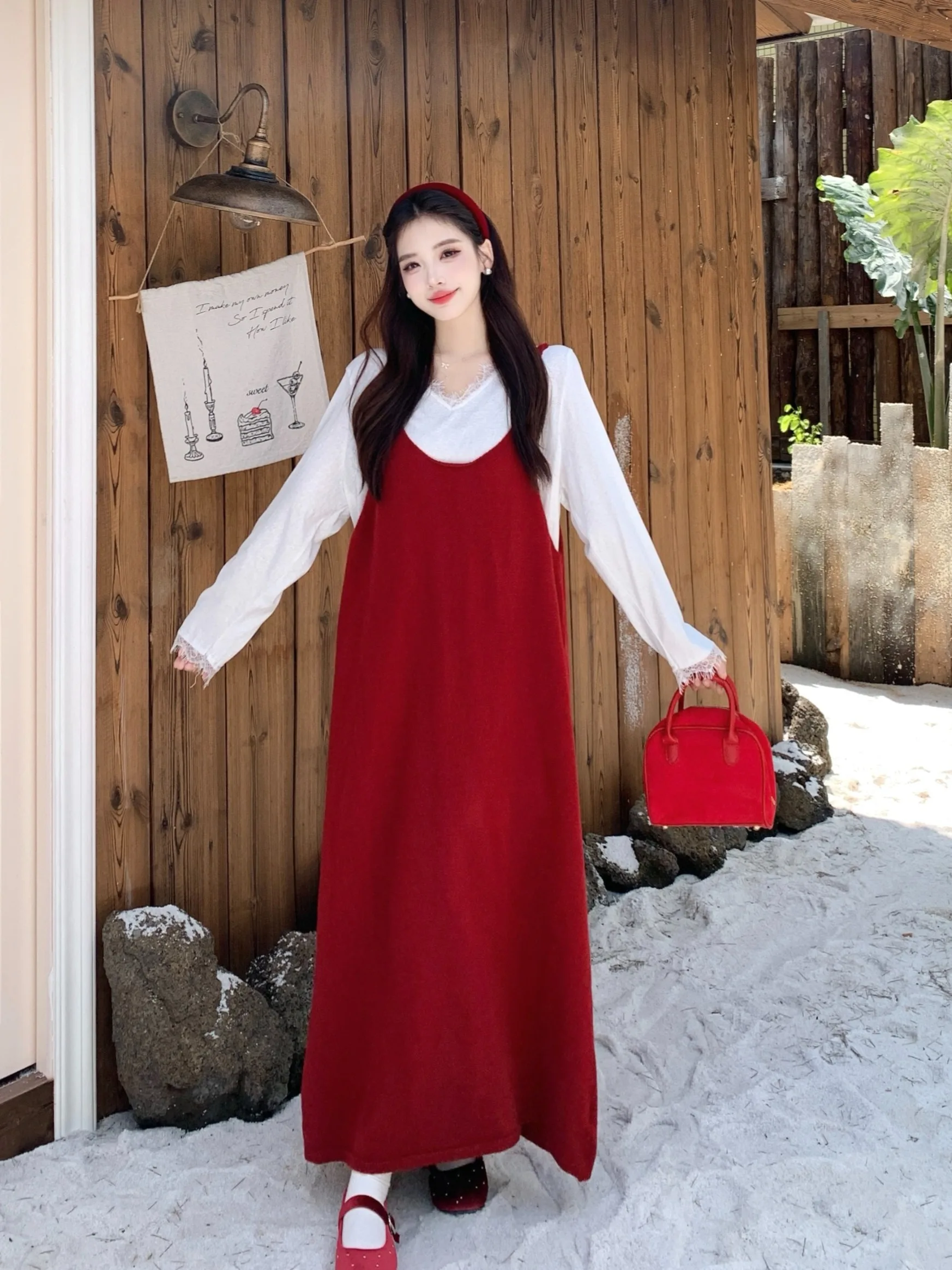 

Женское трикотажное платье больших размеров с высокой талией, мягкое, А-силуэта, в корейском стиле, с длинным рукавом, для повседневной носки, осень-зима