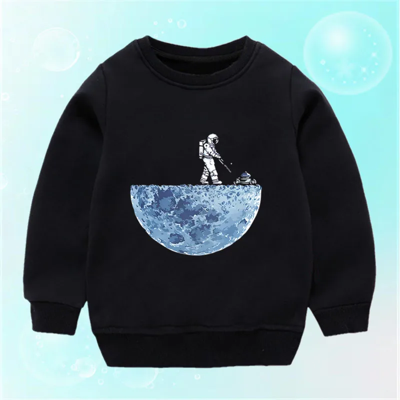 2023 Boys Girls Fashion Versatile Cartoon Funny Astronaut Print O-Neck Sweatshirts Children's Spring & Autumn Casual Pullover