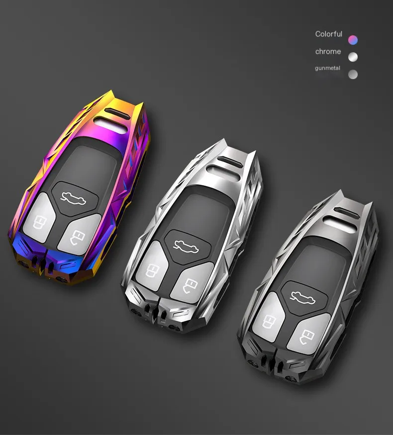 Car Shape Metal Key Case Cover for Audi A3 A4 A5 A6 Q3 Q5 Q7 Smart Remote Key Fob Cover Zinc Alloy Protector Auto Accessories