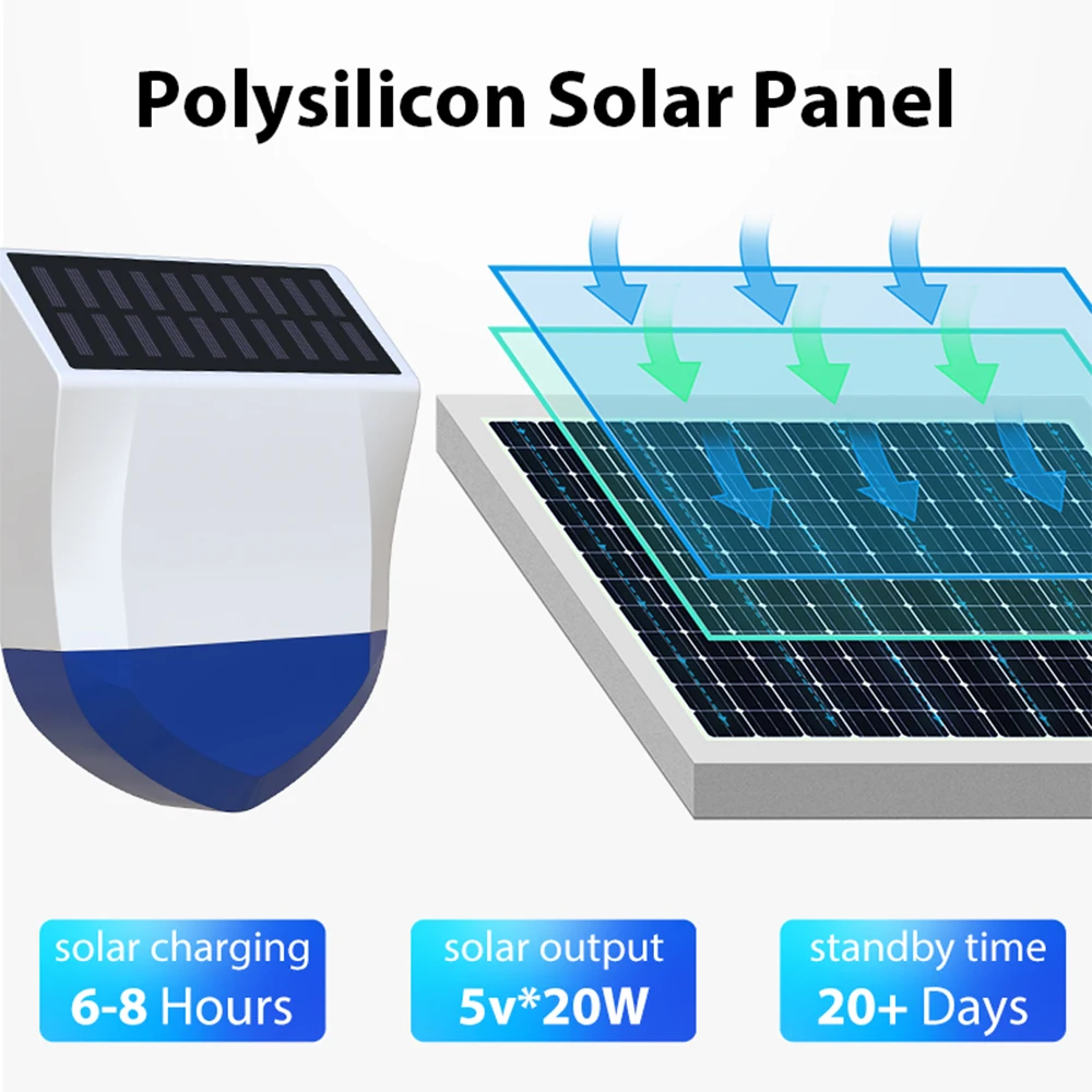 투야 스마트 지그비 와이파이 사이렌 알람, 야외 방수, 태양열 및 USB 전원 공급 장치 옵션, 95dB 원격 제어
