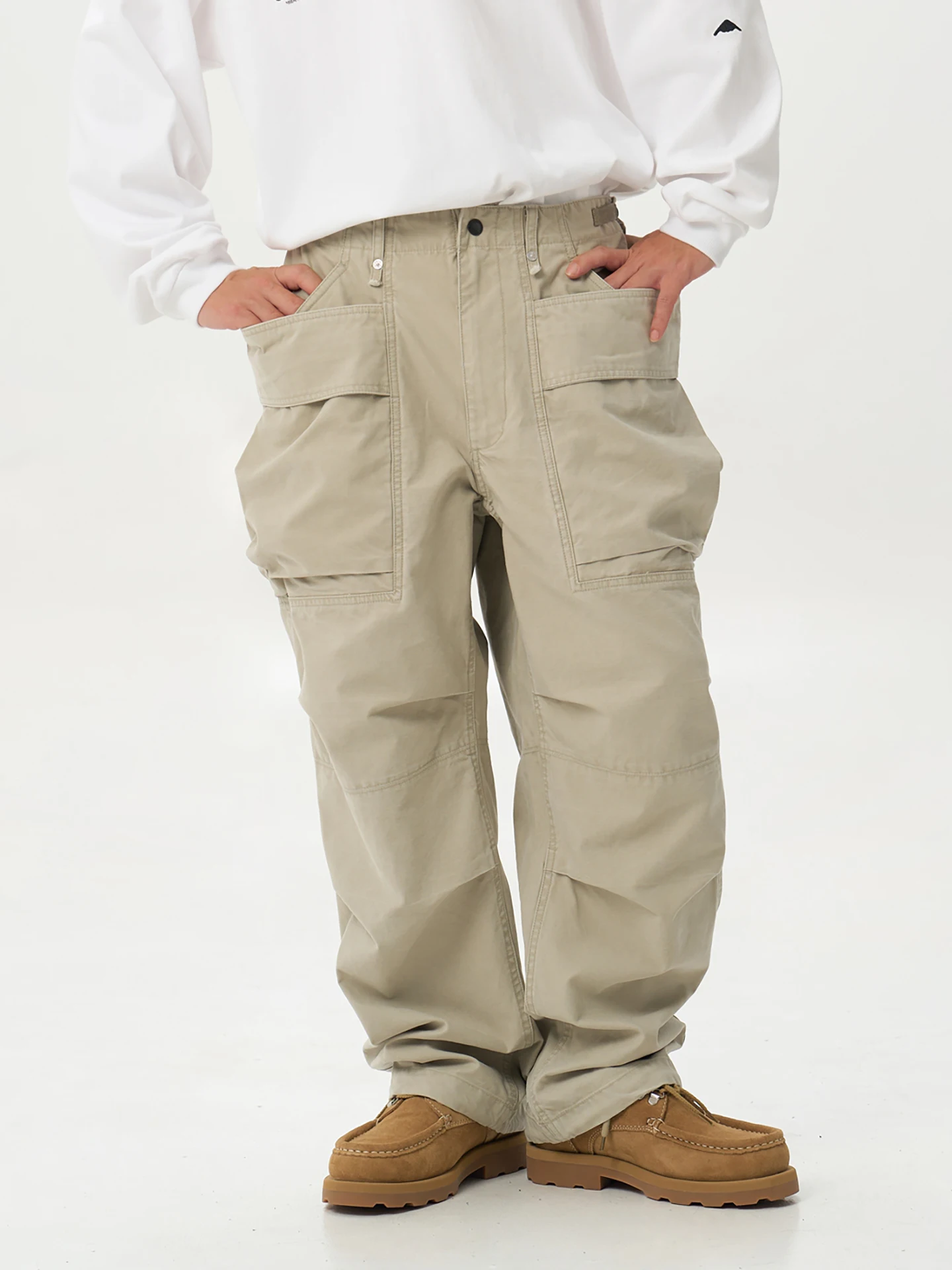 

Мужские повседневные брюки MIDUPDATE 2025: осенние, утепленные, с эффектом потертости, свободного прямого кроя, с пэчворком и большими карманами, в рабочем стиле