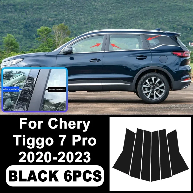 

For Chery Tiggo 7 Pro 2020-2023 Piano Black B C Pillar Stickers, Easy Install PC Window Trim Anti-Scratch Exterior Styling Parts