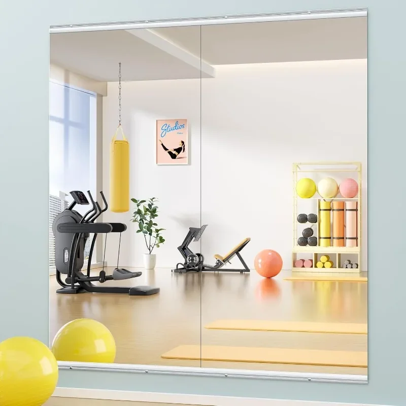 HOME-Home Gym Mirror 71 بوصة × 32 بوصة (كل) - قطعتان مرآة كبيرة لكامل الجسم لليوجا، مرآة حائط كبيرة بطول كامل للياقة البدنية، المرآب، D c
