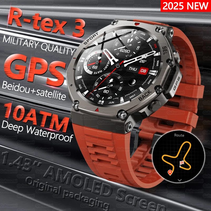 

Military Smart Watch Bulit-in GPS Compass Altimeter Barometric 10ATM IP69K Waterproof AMOLED HD Screen Bluetooth Call Smartwatch
