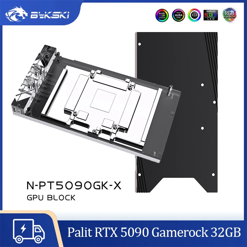 

Охлаждающий блок графического процессора Bykski для Palit RTX 5090 Gamerock 32 ГБ, блок с полной крышкой, радиатор охлаждения ПК, N-PT5090GK-X