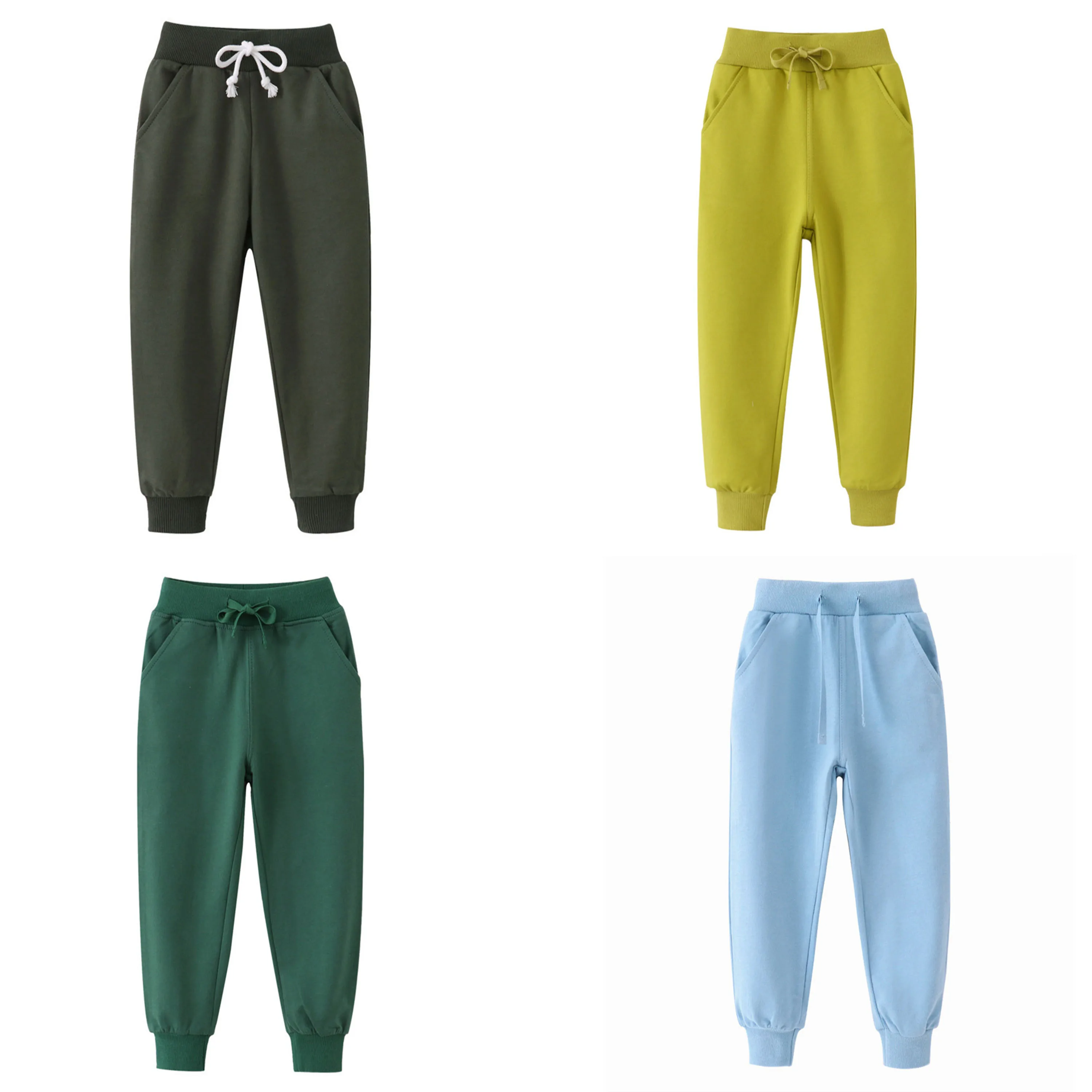 

2-7T Autumn Spring Green Solid Children's Boys Sweatpants Fashion Sport Trousers Baby Drawstring Plain Full Pants