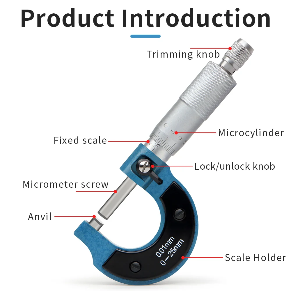 0-25mm Micrometer Tool Outside Micrometer 0.01mm Precise Gauge Micrometer Metal Caliper Measuring Tools Measurement