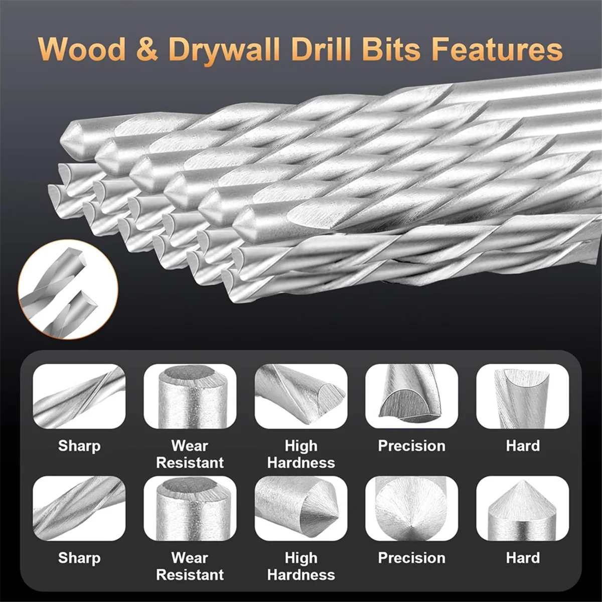 ABNJ 100pcs Drill Bits Set, 1/8 Inch Drywall Guide Point Cutting Bit Drywall Tools, Cutting Drywall for Use with Spiral Saw view 6
