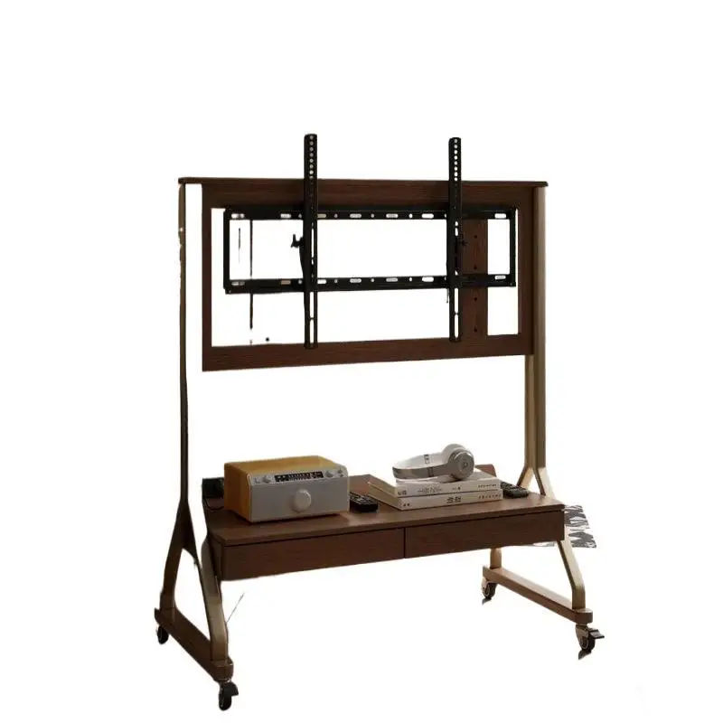 

Retro solid wood removable TV cabinet with wheels walnut living room home bedroom floor-to-ceiling TV stand