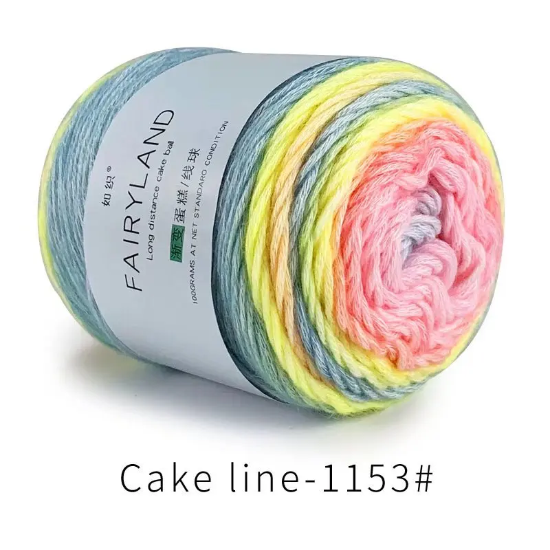 Gradient Cake Fairyland Rainbow Yarn 60% Cotton 30% Acrylic 10% Wool,Multicolor Crochet Knitti