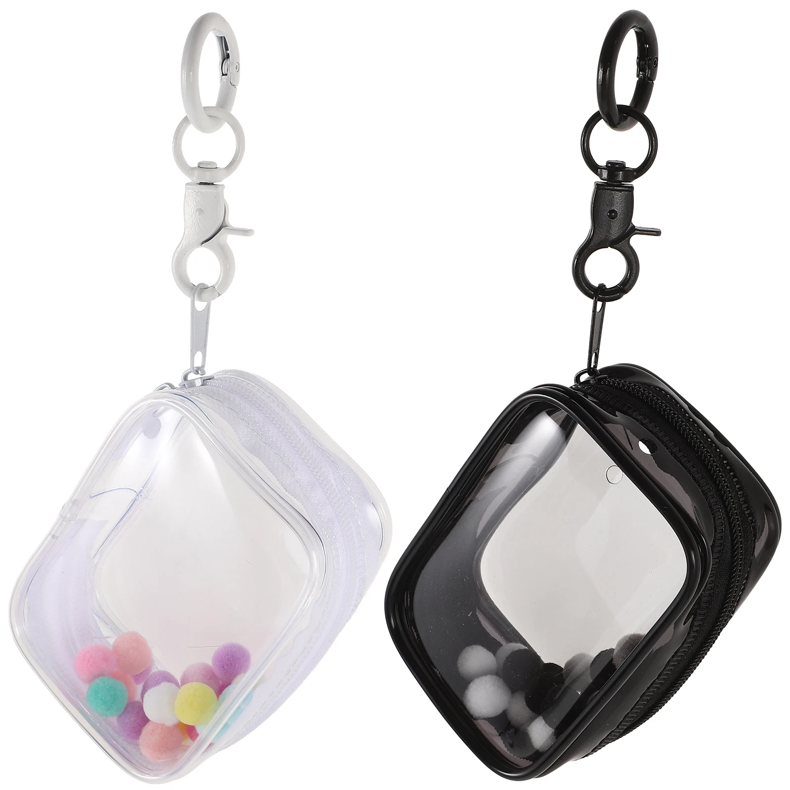 

2pcs Clear Zipper Pouch Display Bag Transparent Storage Case For Mini Figures Collectibles Keychain Pompom Organizing Protection