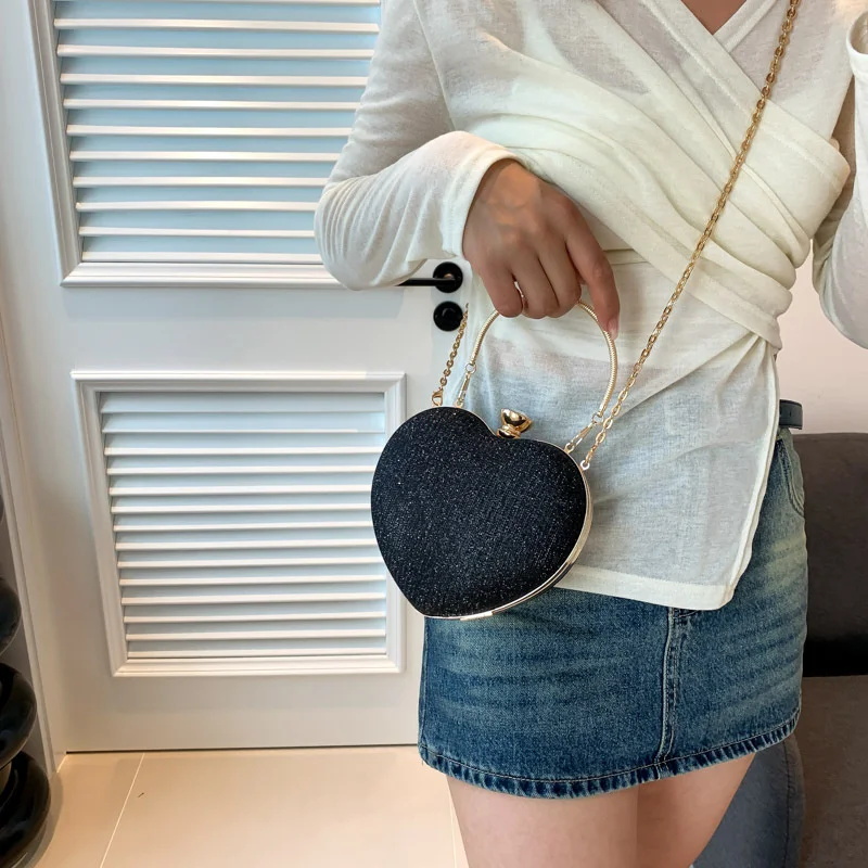Abend Clutch Tasche Frauen Tasche Glänzende Handtasche Herz Form Metall Kupplungen Tasche Mode Kette Schulter Umhängetasche Luxus Dame Geldbörse – Detail 8