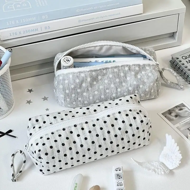 【B】Fashion Simple Polka Dot Design Pencil Case Large-capacity Student Stationery Pouch Travel Makeup Bag Storage Bag