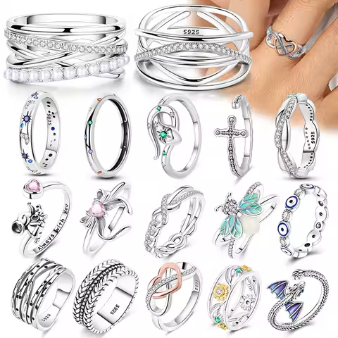 2025 Original 925 Sterling Silver Women Rings Bowknot Crown Love Heart Evil Eye Ring For Birthday Jewelry Anniversary Gift