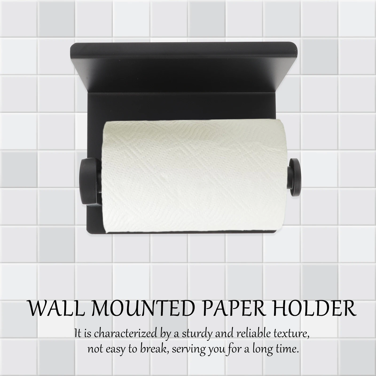

Paper Roll Holder Mobile Phone Shelf in Bathroom Towel Rack Toilet Holders Black Storage