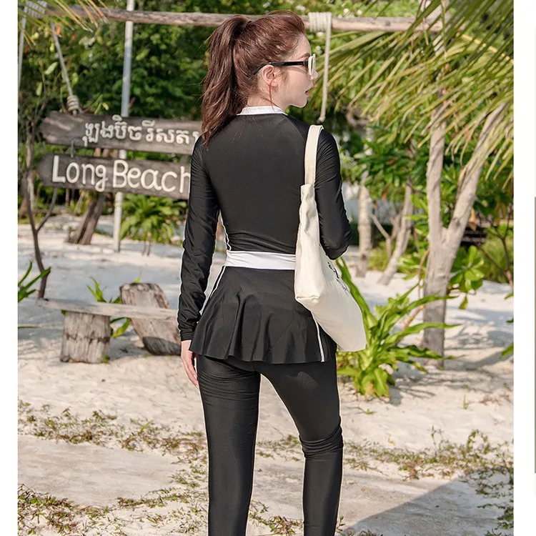 Women's Full Body Swimsuit Rash Guard Two Piece Long Sleeve Long Leg Swimwear with UV Sun Protection Swimdress Rashguards