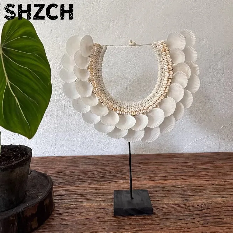 Natural Shell Display Shelf Handmade Jewelry Necklace Stand Wall Mounted Home Decor Organizer