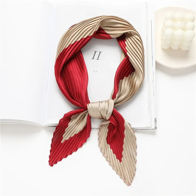 70*70cm Weiches Halstuch Zweifarbiges Spleißen Dekoratives Kopftuch Damen Hijab Schals Geknitterter Plissee Seidenschal Satin Hijab