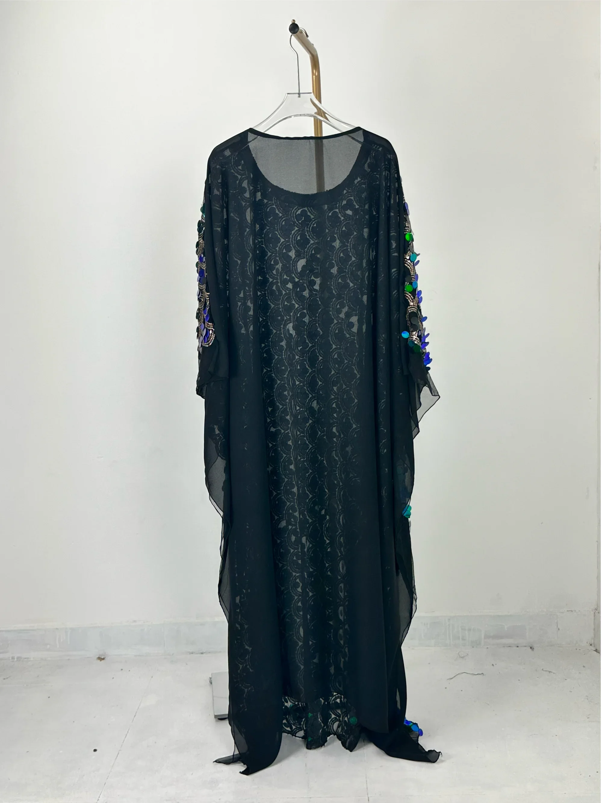 Unique Plus Size African Print Dashiki Dress with Batwing Sleeves and Glitter Sequin Accents for Women