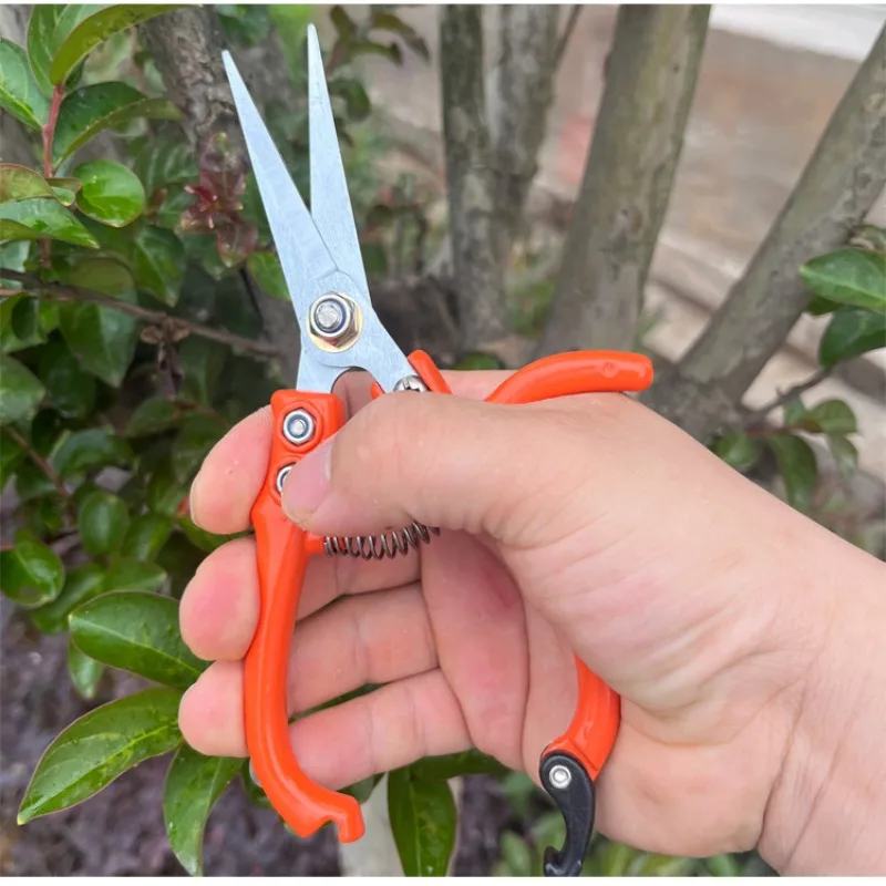 Stainless Steel Spring Gardening Pruning Shear Multi-functional Garden Scissors Manual with Safety Buckle Branch Plant Cutter