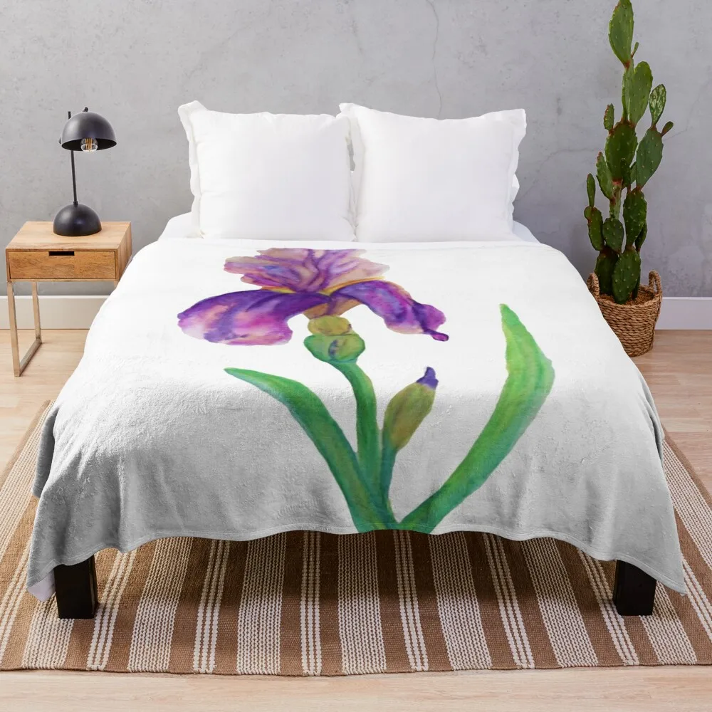 

Elegant Iris Watercolor Floral Art Throw Blanket wednesday Hairy Blankets