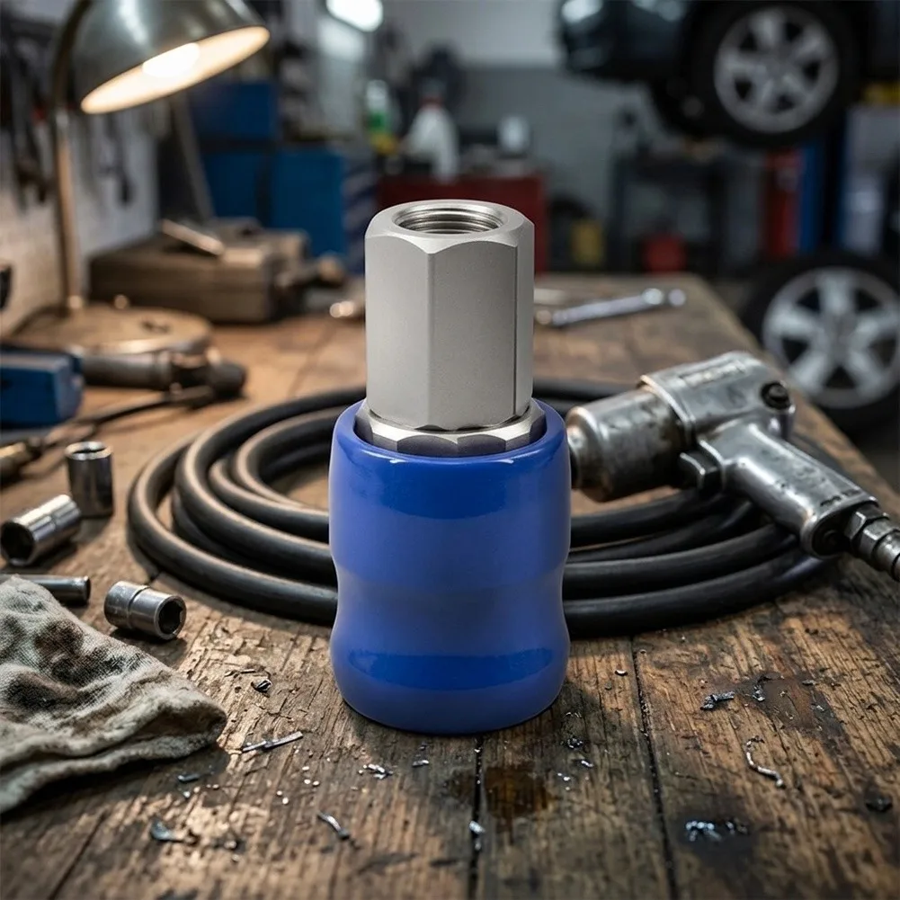 Self Locking Pneumatic Quick Connector for High Pressure for Air Systems Copper Valve Core Rust Coating Blue 7.5x1cm
