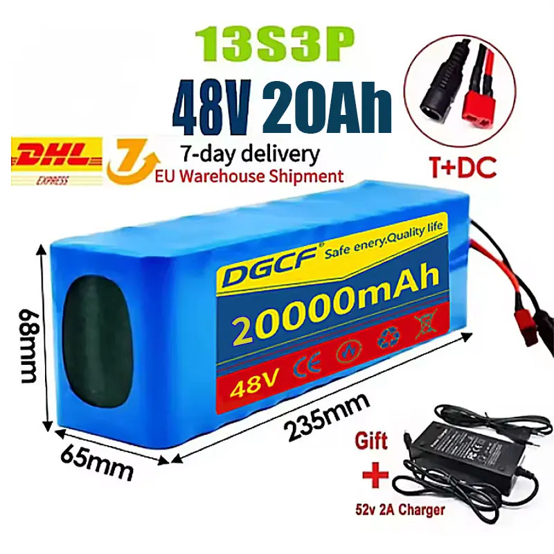 

New 13S3P EU shipment 48V 60Ah 2000W DC/T Lithium Ion Battery Pack Suitable for 48V motors with BMS+54.6V Charger