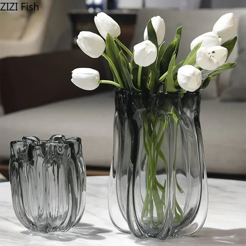 Flower Bud Shape Glass Vase Transparent Hydroponics Flower Pots Desk Decoration Floral Arrangement Vases Room Aesthetic Decor