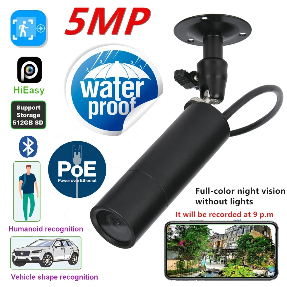 

5MP Audio IP POE Mini Wifi Camera Waterproof Light-free Night Vision Color 6X Bullet Humanoid Car Shape Recognition IPC HiEasy