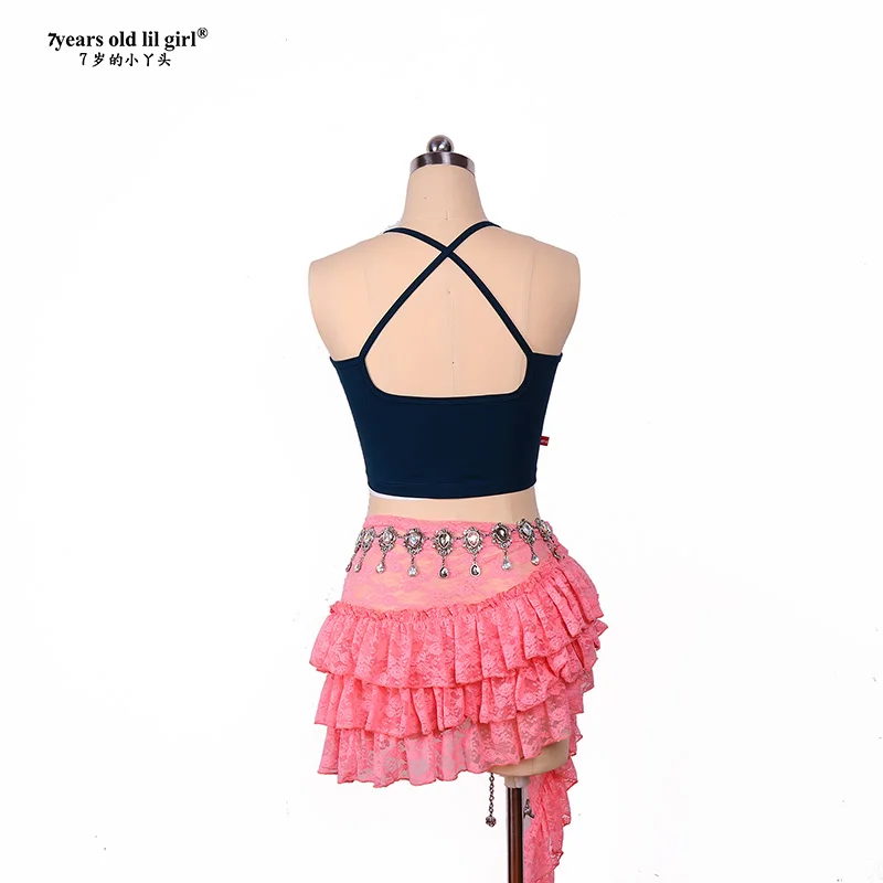 Falda de encaje para danza del vientre, disfraz de actuación, falda con bufanda a la cadera con abertura largaBPP0104