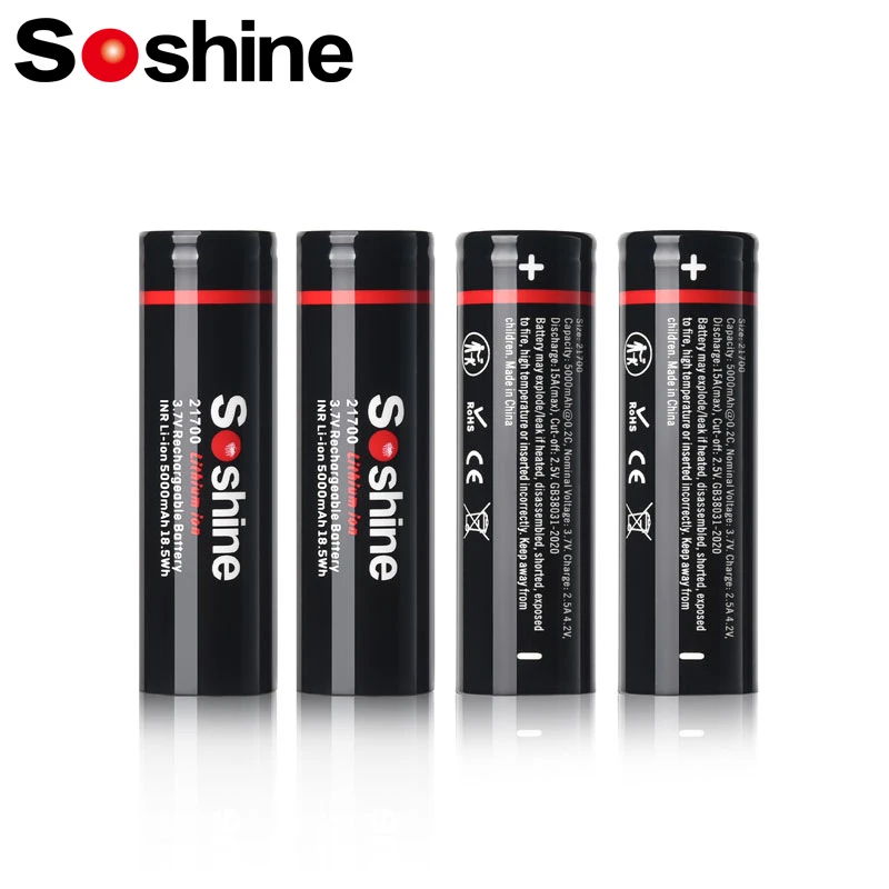 Soshine 21700 5000mAh Rechargeable Power Battery 3.7V 21700 3C Discharge Li-ion Battery for Microphone Flashlight Remote Control