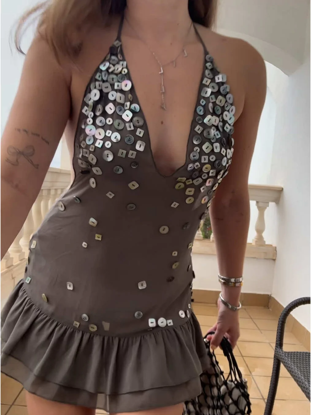 Beach sexy chic women's dress backless suspenders sleeveless backless draped short dress 2025 new fashion summer slim fit dress