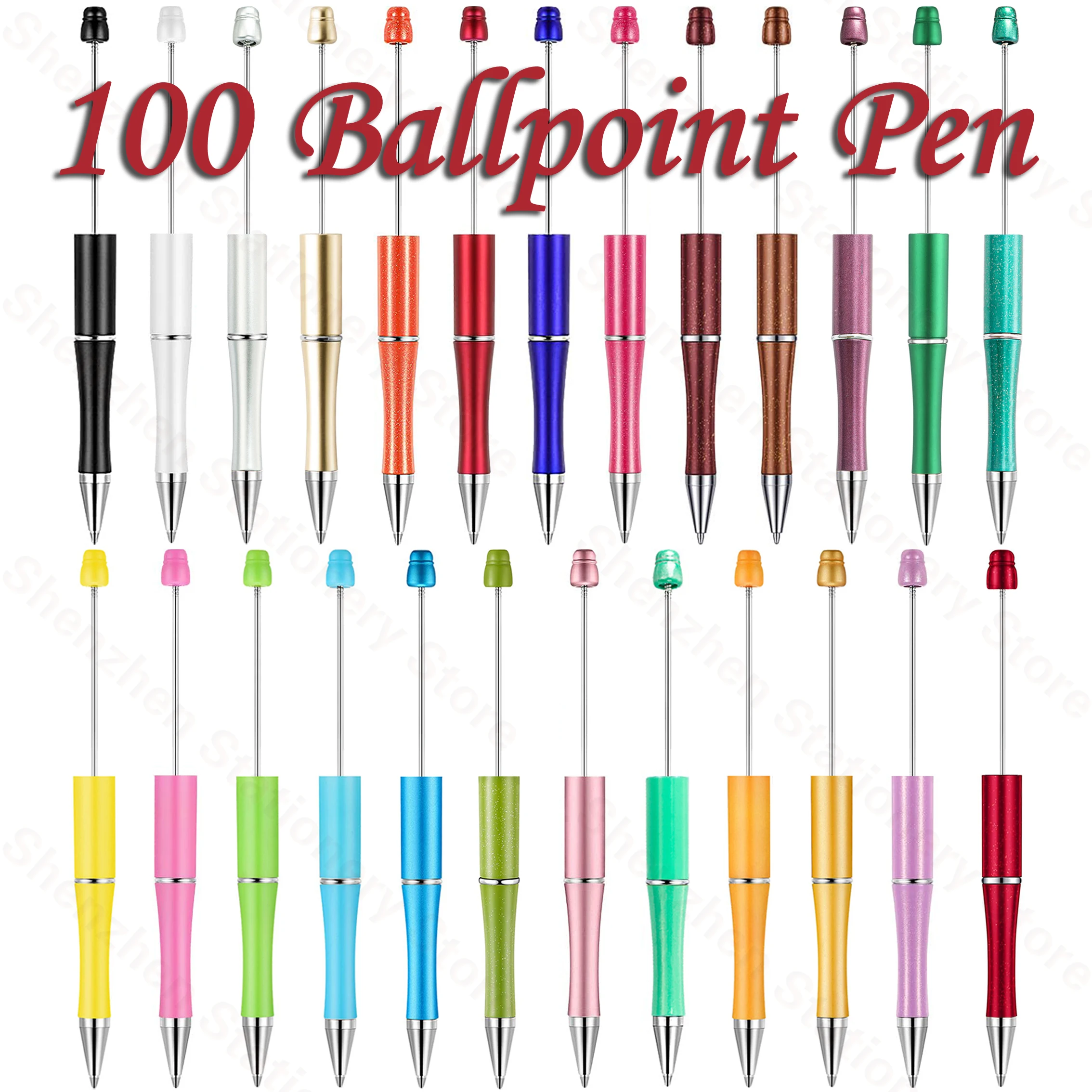 

100Pcs Bead Pens Wholesale Creative Plastic Beaded Pen Ballpoint Pen Printable Beadable Pen DIY Gift for Student Office Supplies