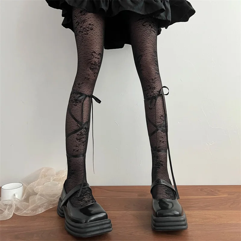 Kaus kaki tinggi paha mode wanita ramping musim panas kaus kaki panjang dekoratif busur Lolita Gothic Fishing Net Pantyhose seksi 16 gaya