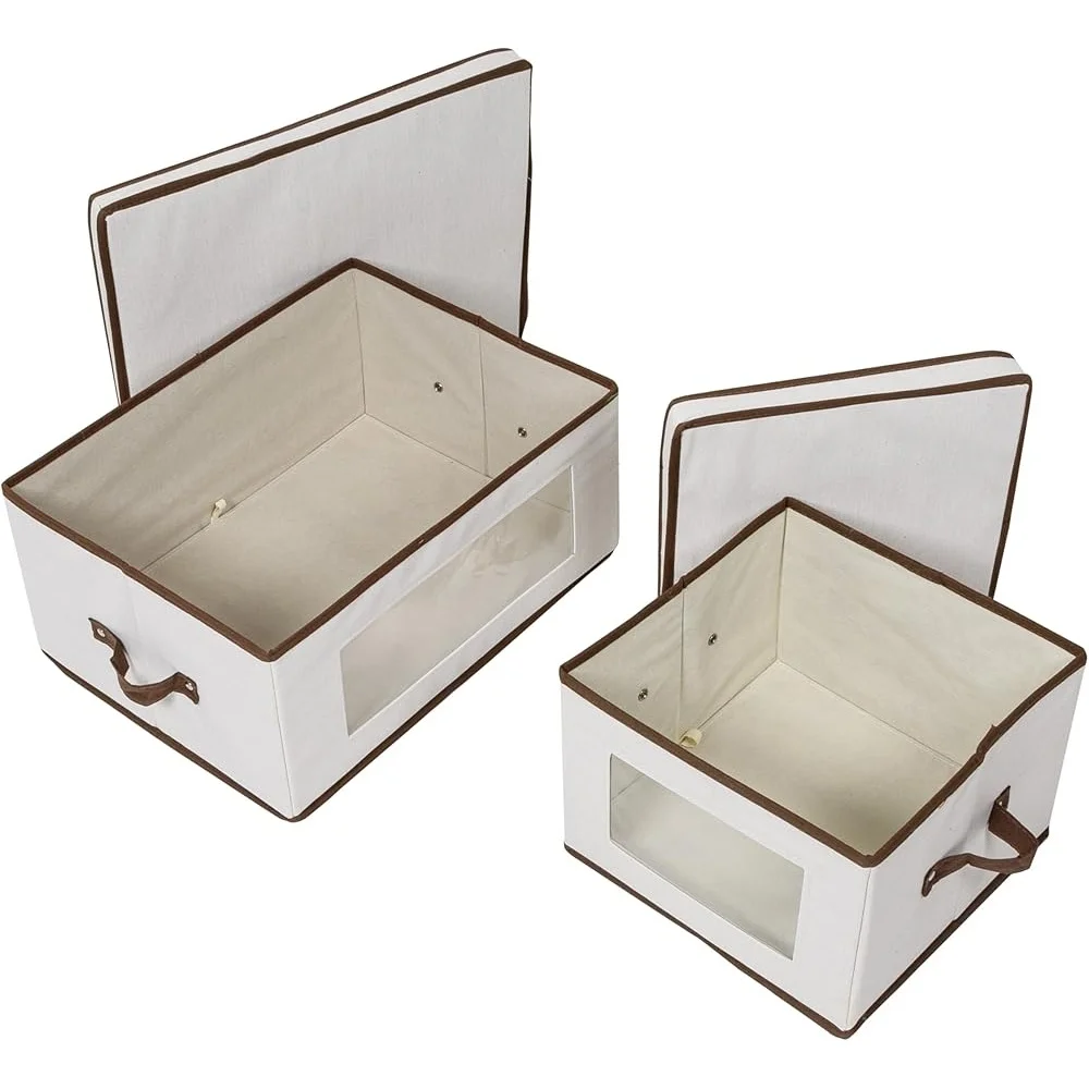 

2-Pack Durable Fabric Storage Box with Lid Clear-View Window Removable Dividers Closet Organization and Space Saving