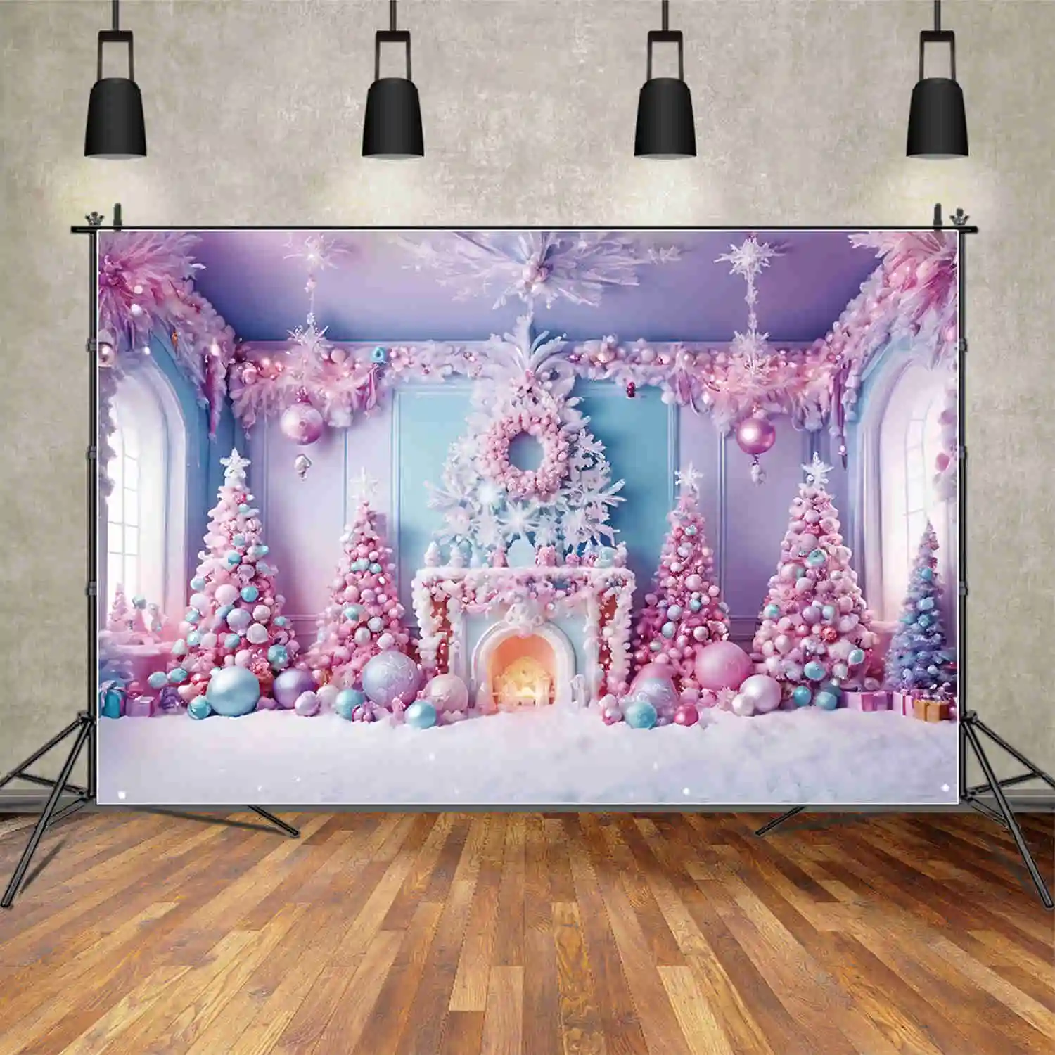 

MOON.QG Christmas Snowflake Christmas Tree Background Fairy Frozen Castle Children Backdrops Party Decoration Photocall Props