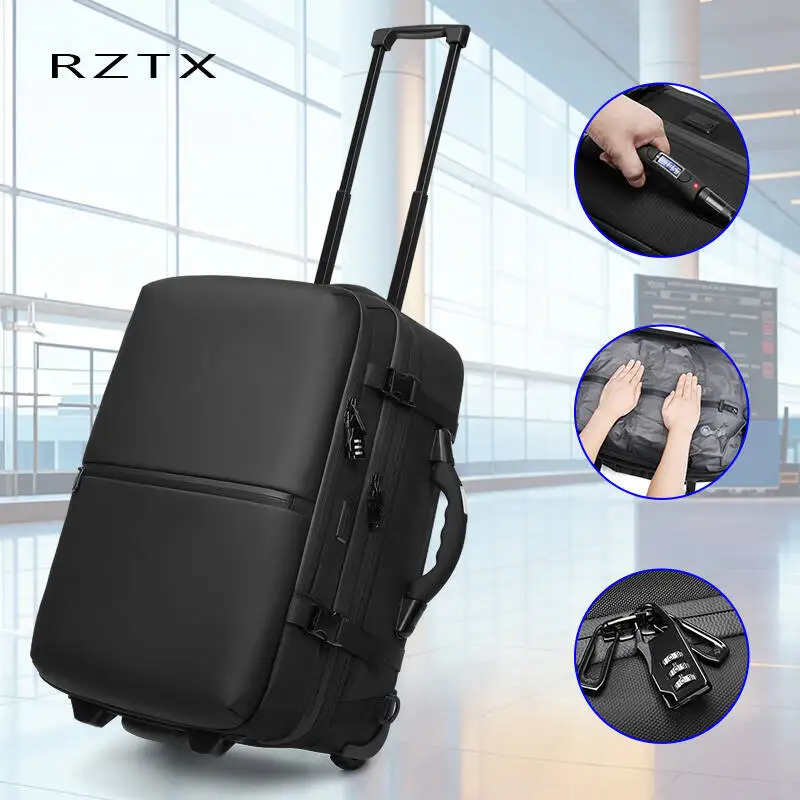 Large Capacity Multifunctional Men's Compression Backpack Fashionable Waterproof Travel Bag Zipper Closure Wheel Business Use