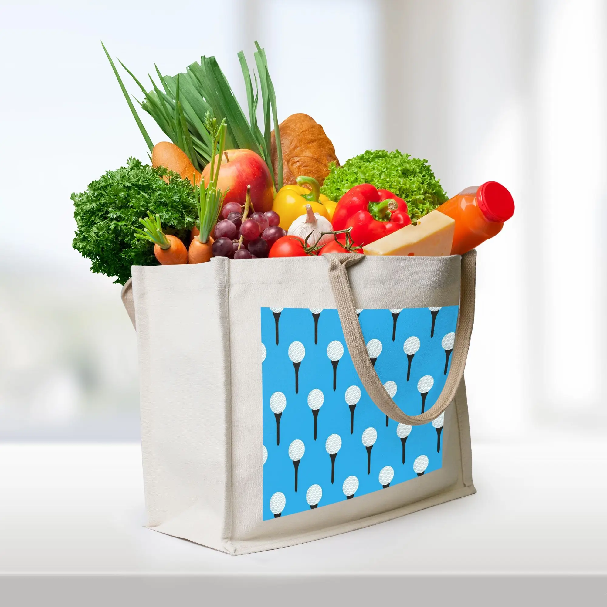 

Сумка-шоппер с рисунком мяча для гольфа и ти-шипа (цвет: голубой) из холщовой ткани, женская сумка через плечо, дорожная сумка-тоут