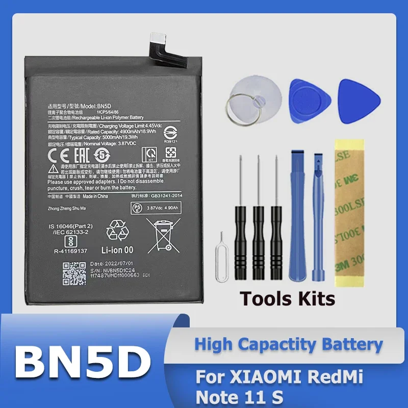 

XDOU Brand New 5000mAh BN5D Replace Battery For Xiaomi Redmi Note 11 S M4 Pro 4G Mobile Phone Batteries + Tool