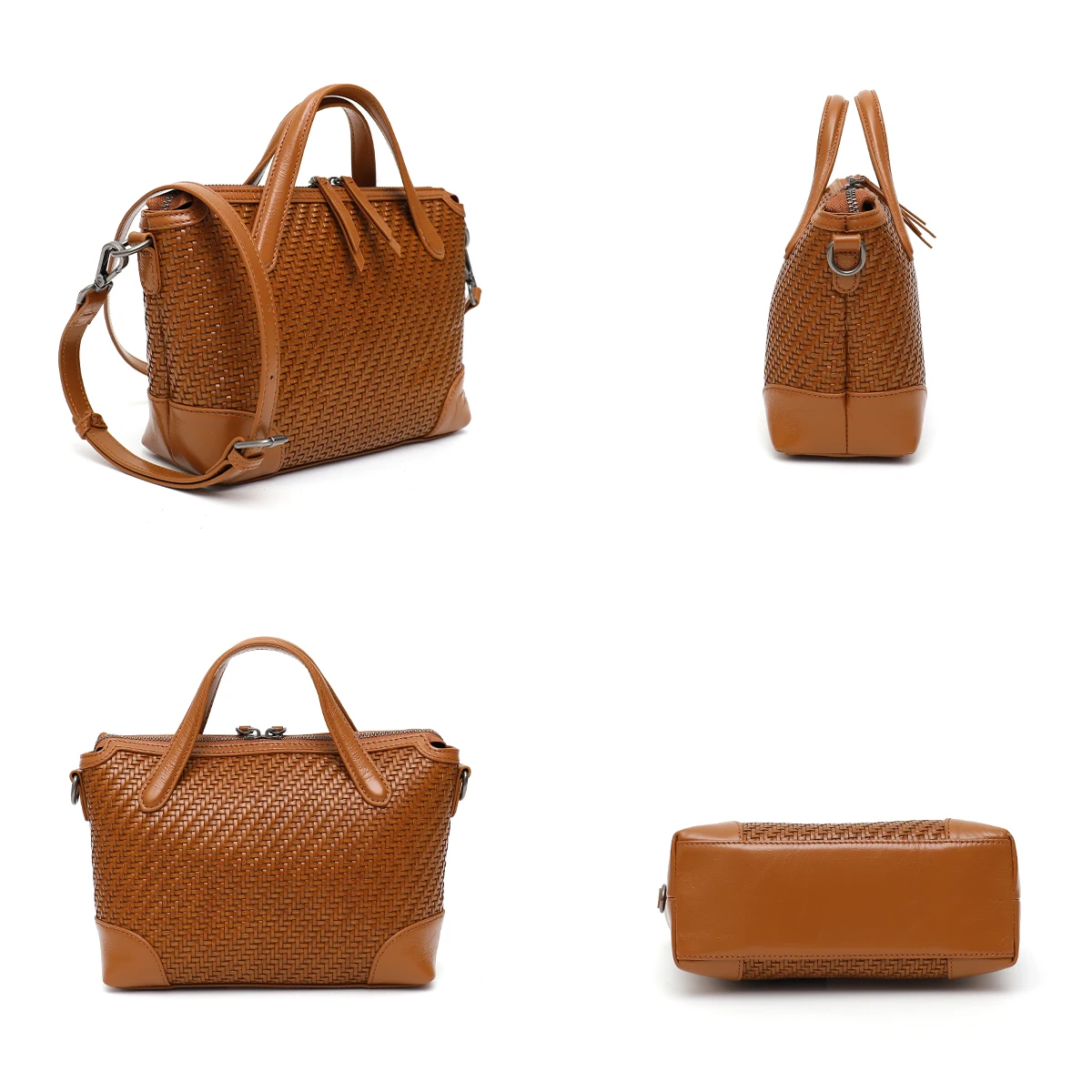 SC Vintage Genuine Leather Woven Top-handle Bag Women\'s Luxury Small Handbags Quality Handcrafted Casual Retro Cross body Bucket