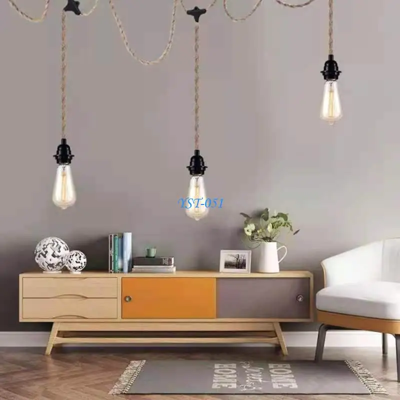 

E15A Vintage Twisted Rope Pendant Lights Cord E27 Extension Hanging Lamp Cable for Pendant Lamp Farmhouse Lamp Cable