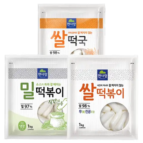 면사랑 쌀떡볶이 1kg + 밀떡볶이 1kg + 쌀떡국 1kg 세트