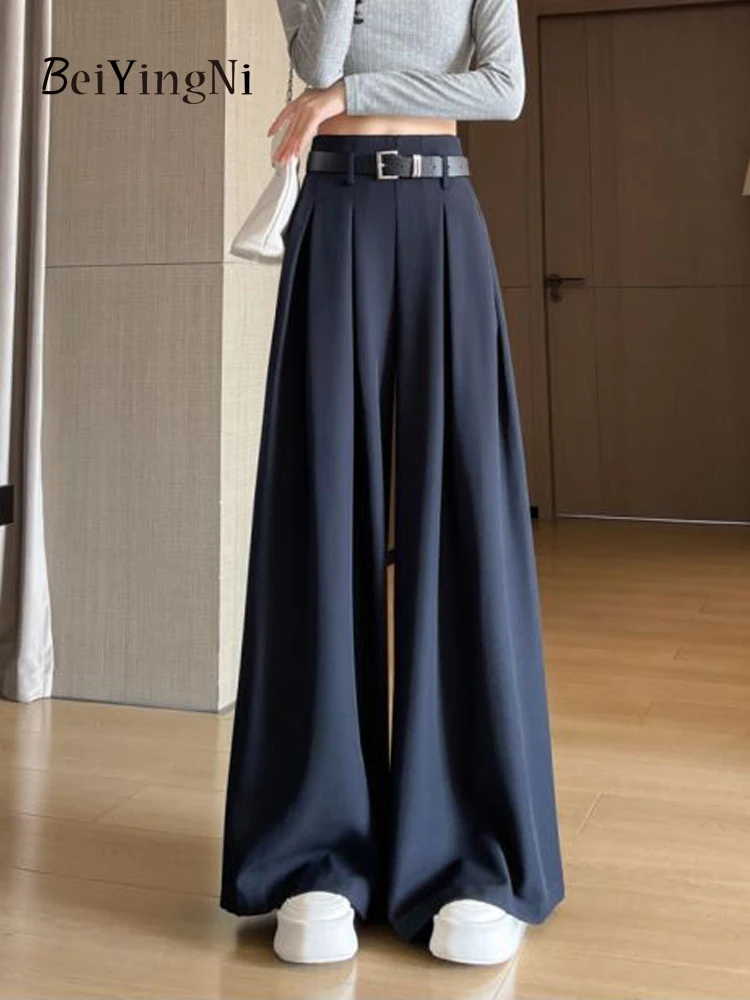 

Beiyingni Office Ladies Suits Pants Elegant 2024 Autumn Winter Loose Wide Leg Pants Women With Belt Casual Korean Retro Trousers