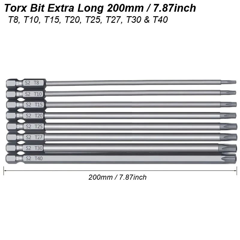 Magnetic Torx Bit Extra Long 200mm Screwdriver Set Security Tamper Proof Star For Electric Power Drill Screw Driver Hex Shank