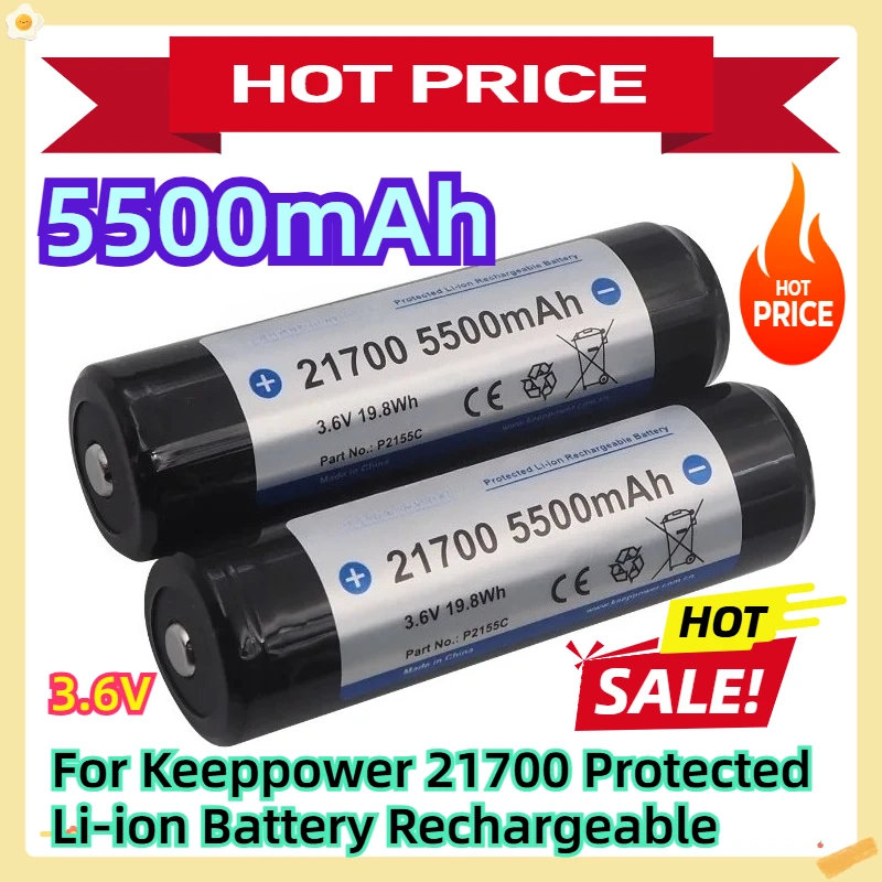 

For Keeppower 21700 Protected Li-ion Battery Rechargeable 5500mAh 3.6V