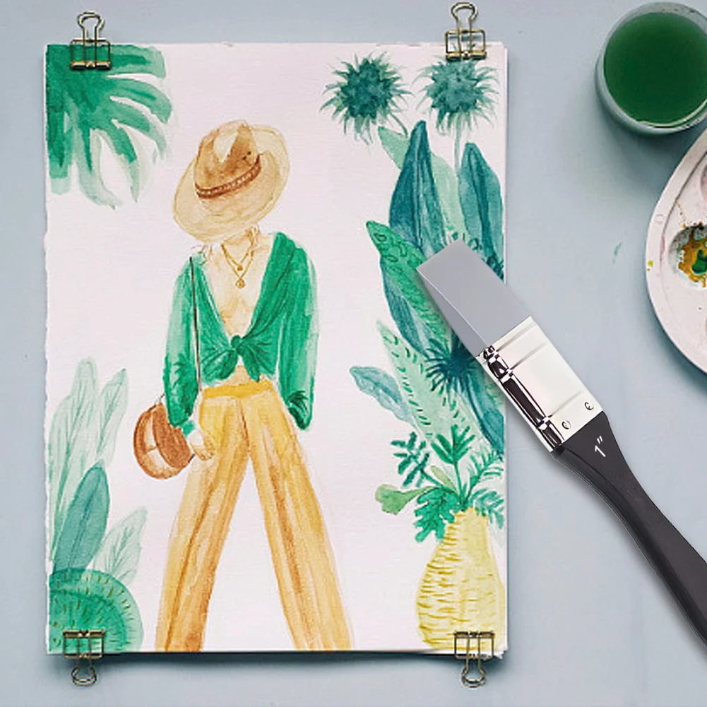 2 uds artista sólido para arte herramienta a base de agua fácil de limpiar ancho estrecho niños adultos mezcla de colores pincel de pintura de silicona plano mango largo