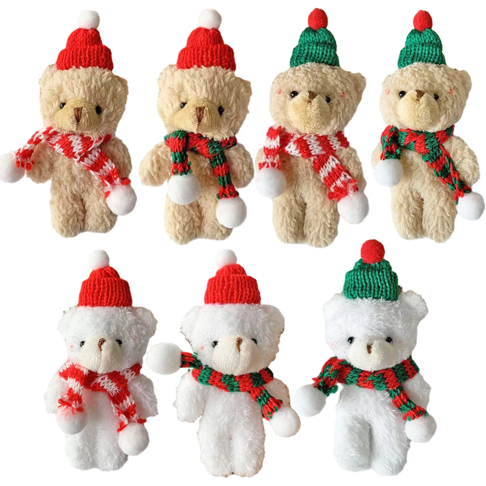 Christmas Plush Bear with Scarf and Hat 15cm Xmas Stuffed Couple Bear Doll Christmas Toys Gifts Gift Box Home Decoration