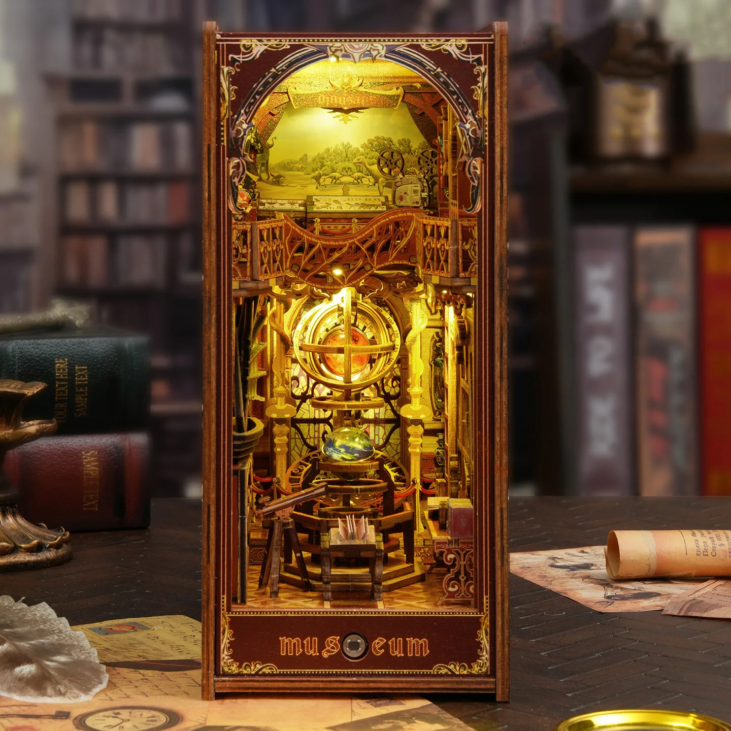 DIY Boekenhoekje Houten Miniatuur Model Kits Eeuw Museum Boekensteun 3D Puzzel met LED Licht Boekenplank voor Vrienden Verjaardagscadeaus